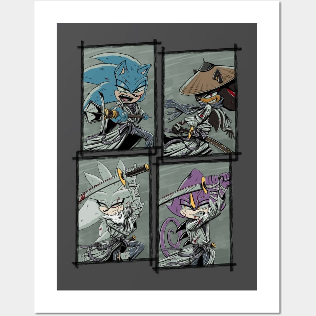 Sonic, Shadow, Silver and Espio the samurais Wall Art by TheHedgehogManiac